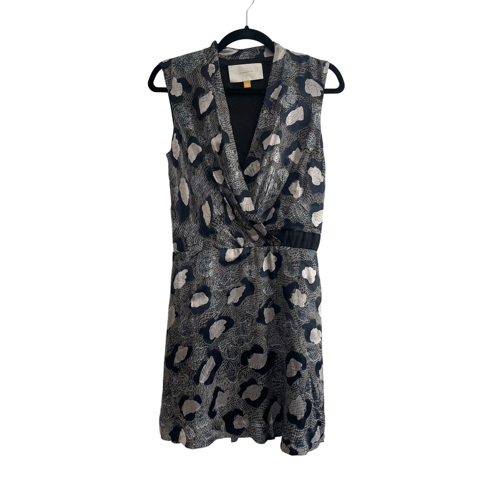 Leifsdottir Anthropologie Silk Blend Abstract Leopard‎ Wrap Mini Dress Grey 4